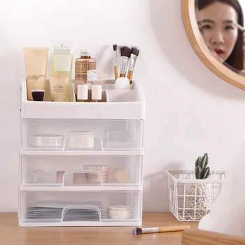 Makeup Organizer Skuffe Kosmetik Opbevaring Boxs Smykker Beholder Børste Tilfælde Neglelak Holder Stor Kapacitet Gennemsigtig Boks