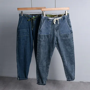 Foråret koreansk mode brand jeans til mænd new løs ni point corset værktøjsholder-mode afslappet stretch bukser