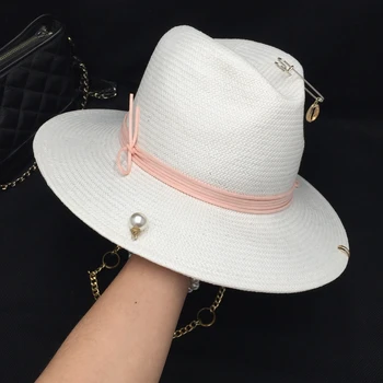 2021 nye ankomst strå hat til kvinder, med kæder, skaller, perler hvid panama hat solhat i sommer-gratis fragt