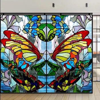 Brugerdefinerede Farvede Glas Vindue Film Statisk Klamre sig Matteret Mærkat,Folie Farve, 3D Stickers ,Til Badeværelse Køkken Home Decor Butterfly