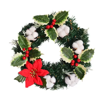 Juledekoration Krans Ornament Krans Hængende Simulering Holly Blad 1PC Stearinlys 30cm Kunstige Blomster