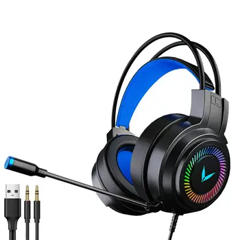 Gaming Headsets Gamer Hovedtelefoner Surround Sound Stereo Kabel Hovedtelefoner USB-Mikrofon Farverige Lys Bærbare PC Spil Headset