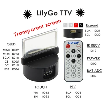 LILYGO TTV gennemsigtige OLED-skærm infrarød fjernbetjening programmerbare mini-TV ESP32 til Arduino micropython programmering