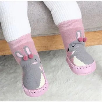 3 par i tilfældig Foråret Toddler Indendørs Sok Sko Bomuld Baby Sock med Gummi Såler Spædbarn Nyfødte Dyr Sokker 0-24 Måneder