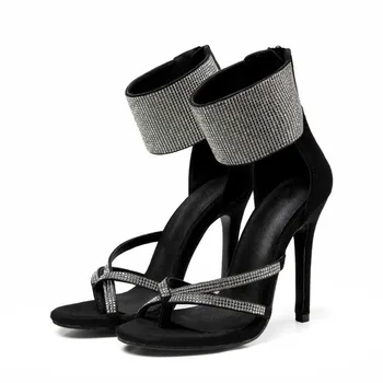 Høje Hæle Sandaler Kvinder 2021 Luksus Mærke Sexet Rhinestones ZAR Mode 11CM Kvinde Sko Hæle Sandaler Sort Chaussure Femme