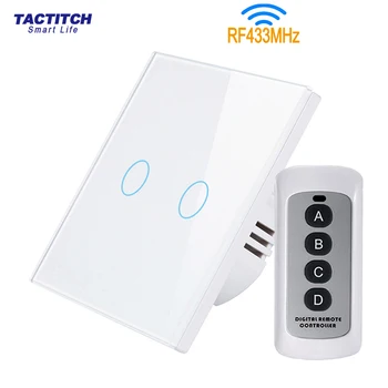 RF touch skifte lys trådløs fjernbetjening til EU/UK standard 110V220V 2gang hærdet glas panel touch sensor switch