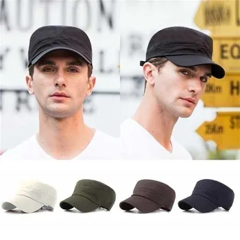 Mænd Almindeligt Justerbar Caps Vintage Militær Cadet Stil Hat Åndbar Sunproof Casual Ensfarvet Cap Høj Kvalitet Mode