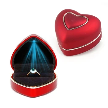 Hjerte-formede LED Lys Vielsesring Box Engagement Ringe, Halskæde, Øreringe og Vedhæng Smykker Vise Tilfælde Opbevaring Holder Gave