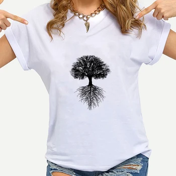 Træet Grafiske T-Shirts 2021 Nye Æstetiske Tøj Korte Ærmer Harajuku Ulzzang Mode Hype Hus Streetwear Kvinder T-Shirts