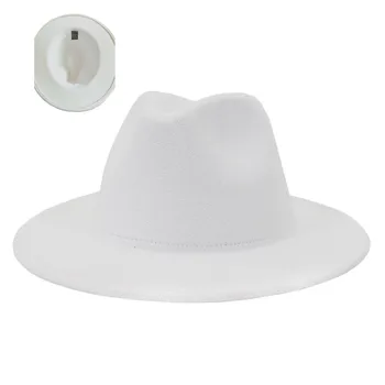 Klassisk Sort Hvid fedora hatte til kvinder mode Fladskærms wide Brim Panama Uld Filt Jazz Fedoras Hat for mænd uld Hat Engros