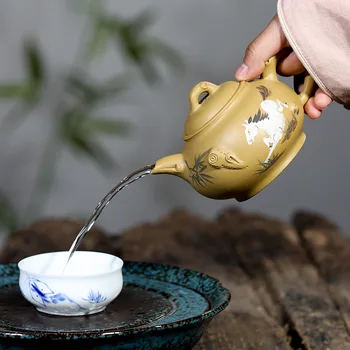Yixing Zisha pot oprindelige malm afsnit ler ren hånd malet puma stump pot særlige blomst te sæt