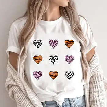 Kvinder 90'erne Leopard Kærlighed Valentine Stil Tegnefilm Tendens Sommer Mode t-shirts Tøj T bedste Damer Print Tee T-Shirt Tøj