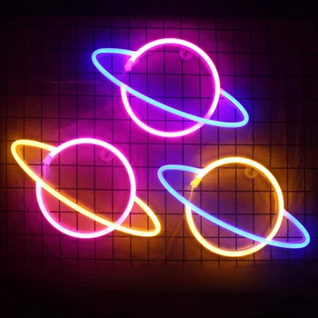 LED Neon Lys Elliptiske Planet Formede LED Nat Lys til Soveværelse Dekoration Rainbow Hængende Natten Lampe Hjem festartikler