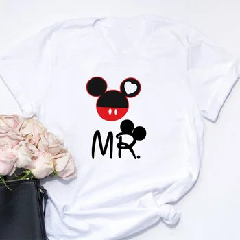 Kvinder Sommer Kort Ærme t-shirts O-hals Casual Hvid Fru Hr. Mickey, Minnie Mouse Disney T-Shirt Harajuku Par, Tee ' er, Toppe, t-shirt
