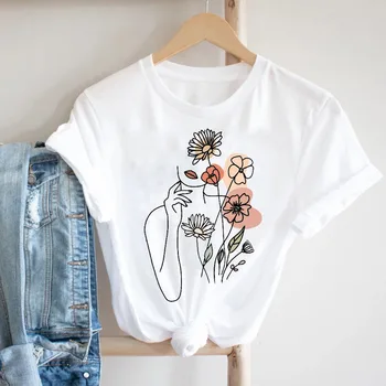 Blomst Ladies T-shirt Kvinder Mode Kvinder Tshirt Sommeren Kvindelige T-Shirt Harajuku Hvide Damer Top fashion t-Shirt Femme 2021