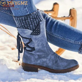 2020 Kvinder Vinteren Mid-Kalv Støvler Flok Vinter Sko Damer Mode Sne Støvler, Sko Thigh High Suede Varm Femmes Botas