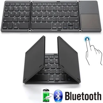 High Tech Folde 64 Taster Kontor Tastatur den Trådløse Bluetooth-Genopladelige Tastatur Med Touch Pad Til PC, Iphone, Tablet, Ipad, Telefon,