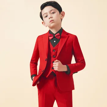Formel 3/5PCS Drenge Kostume Rød Blid Dreng, Bryllup, Børn Passer Tuxedo Dress For Party Korea Style Single-breasted Dragter