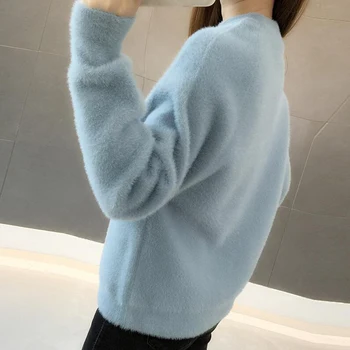 Spring nye kvinder mode Strikkede pullovers Sweater Casual Lange ærmer O-Hals Tyk holde varmen Toppe Solid farve Løs Sweater