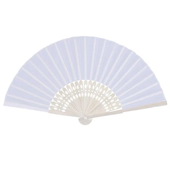 24 stk/masse Hvide Folde Elegant Silke Hånd Fan med gavepose Bryllup & Fest 21cm