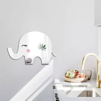 1 sæt Elephant Design Spejl Mærkat DIY Wall Sticker Selvklæbende Spejl Decal Grå