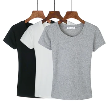 2021 Nye Kvinder er Sommer Bomuld Casual T-Shirt Kort Ærme Solic Color Basic Top Tees