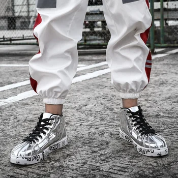 Shell hoved mænds og kvinders mode sneakers golden patent læder hip-hop dans sko high-top spejl retro casual sko 46