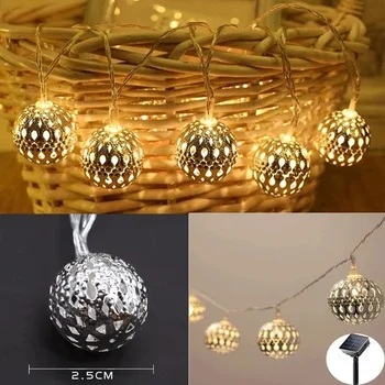 Solar Marokkanske Orb Sølv Metal Bolde, String Lys LED Globe Light Juleferie Bryllup Garland Home Party Indretning