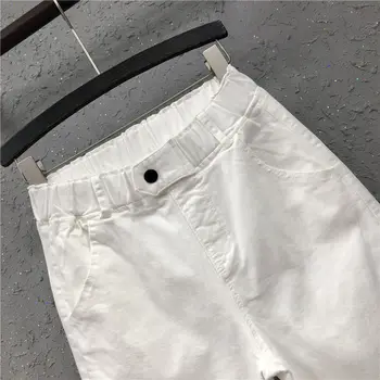 Forår Sommer Kvinder Ankel-længde Bukser Plus Size Solid Bomuld, Denim Løs Harem Bukser Hvid Sort Elastisk Talje Jeans M-3XL