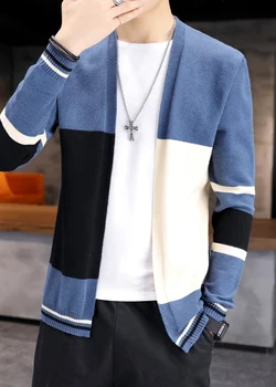 2021 Mænd Falder Farve-Blokerende Cardigan Sweater Unge, Smukke Ikke-Spænde Stribet Sweater