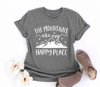 Bjergene er min lykkeligt sted Unisex Tee bjerg elsker camping t-shirt mode bomuld casual skjorte tumblr grunge toppe - K921