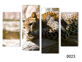 4 Panel Moderne Trykte Afrikanske Leoparder Lærred Maleri Billede Med Hjem Decaration Dyr Landskab, Stue Uden Ramme D023