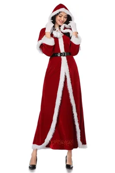 Deluxe-Værelse, Classic-Mrs. Claus Jule Kostume-Xmas Party Santa Claus Cosplay Kvinder Rød Kjole