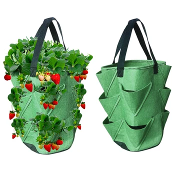 Hængende Jordbær Vokser Container Bag DIY Plantageejer PE Plantning Vegetabilske Havearbejde Tykkere Pot Plantning Vokse Bag Haven Værktøj