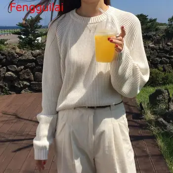 Fengguilai Fashion Damer Fuld Ærme Kvinder at Strikke en Sweater Solid O-Neck Pullover, Og Jumper Løs Sweater Hot Salg S80209Q