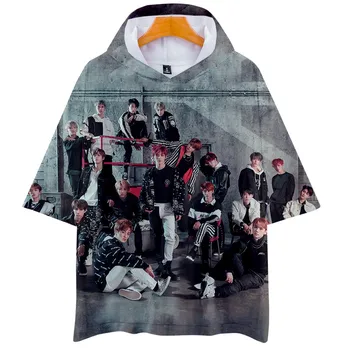 Kpop NCT 127 Idol Korte Ærmer Hættetrøjer Kvinder Mænd hooded T-shirt Hip Hop Oversize boy T-shirt koreanske Cool t-shirt sommer Pullover