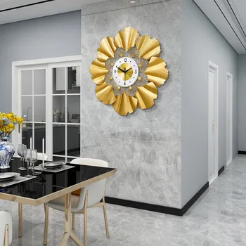 Mode American se stuen hjem dekoration ur enkel kreative ginkgo blade vægur kunst luksus vægtæppe