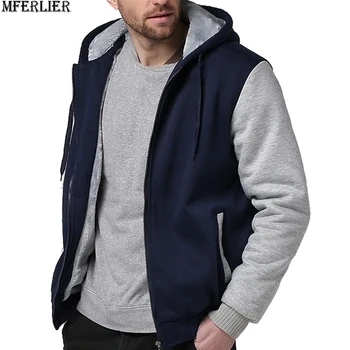 Mænd patchwork, varm fleece Sweatshirts stor størrelse 5XL 8XL hætteklædte hættetrøjer billige Lave pris vinteren Sweatshirt outwear mand pels