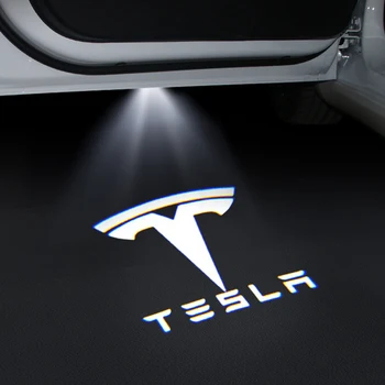 Tesla s type 4 stykker Tesla 3 × y led døren velkommen lampe logo projektor laser-lampe ghost døren lampe tilbehør