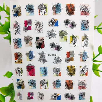 Geometri Linje Blomster, Blade 3D Negle Stickers-Pladsen Farverige Skydere, Manicure, Udsmykning, Decals Folier Negle Kunst Tilbehør