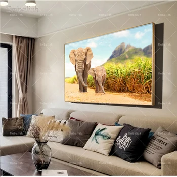 1 Stykker Vilde Elefant Og Hendes Baby-Walking Dyr HD Print på Lærred Olie Malerier Moderne Hjem Decor Væg Billeder Stue