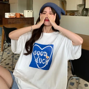 Koreanere løs, kortærmet T-shirt til kvinder