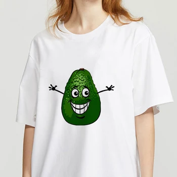 Tegnefilm Avocado kvinder sommer t-shirt Sjove Trykt kortærmet t-shirt Kawaii Tegnefilm Grafiske t-shirts Piger Tops Tees Kvindelige