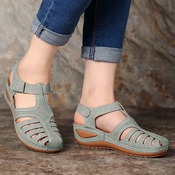 2021 Ny Kvinde Sommeren Vintage Kile Sandaler med Spænde Casual-Sy Kvinder Sko Kvindelige Damer Platform Retro Sandalias kvinder sandal