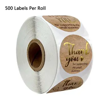 95AA 500pcs/roll Tak for din støtte til Min Lille Virksomhed Kraft Klistermærker med Guld Folie Runde Etiketter