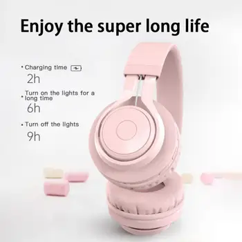 LED Bluetooth-5.0 Wirelss Hovedtelefoner Unge Gamer Børn Piger Headset med Mic-Pink/Lilla/Hvid Farve Gaming Hovedtelefoner