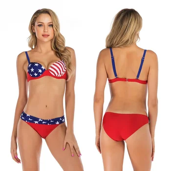 USA og det Amerikanske Flag Print Badetøj Biquinis Kvinder Sexet Bandage Badedragt, Bikini Sæt Trikini Stranden i badetøj, Tankini 2021 Ny