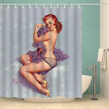 Amerikansk Pige, Badeværelse Gardin 3D Printet Sexet Kvinde badeforhæng med 12 Kroge Vandtæt Polyester Salle De Bain Cortinaer