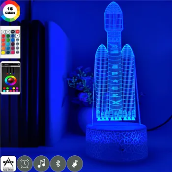 Akryl 3D-Illusion LED Nat Lys Lampe Raket Model Bluetooth Højttaler Nightlight 16 Farve Fjernbetjening Gave Kids Room Decor