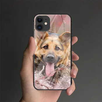 Schæferhund Telefon Hærdet Glas Tilfælde Dække For IPhone 6 6S 7 8 11 12 X Xr Xs Se 2020 Pro Max Plus Mini Sort Kofanger